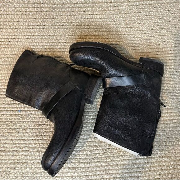 NWT I.N.K. Moto distressed crackle effect buckle leather boots Italy sz 37 - Picture 8 of 14
